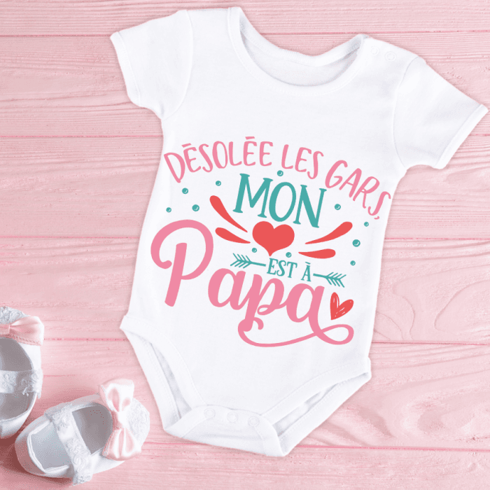 Body bébé ou tee-shirt personnalisé mon coeur est à papa