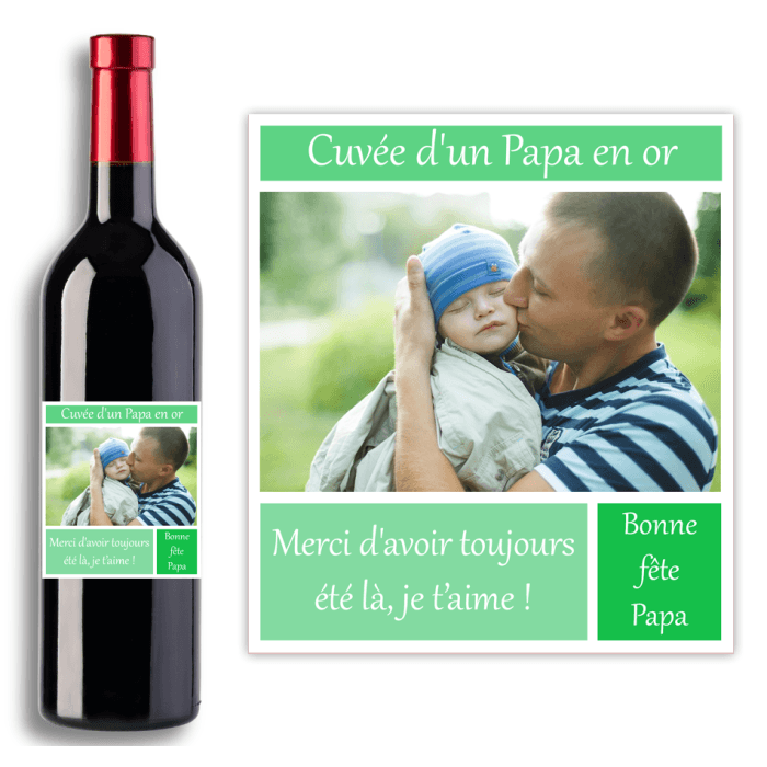 Étiquette bouteille de vin fête des pères personnalisable avec photo