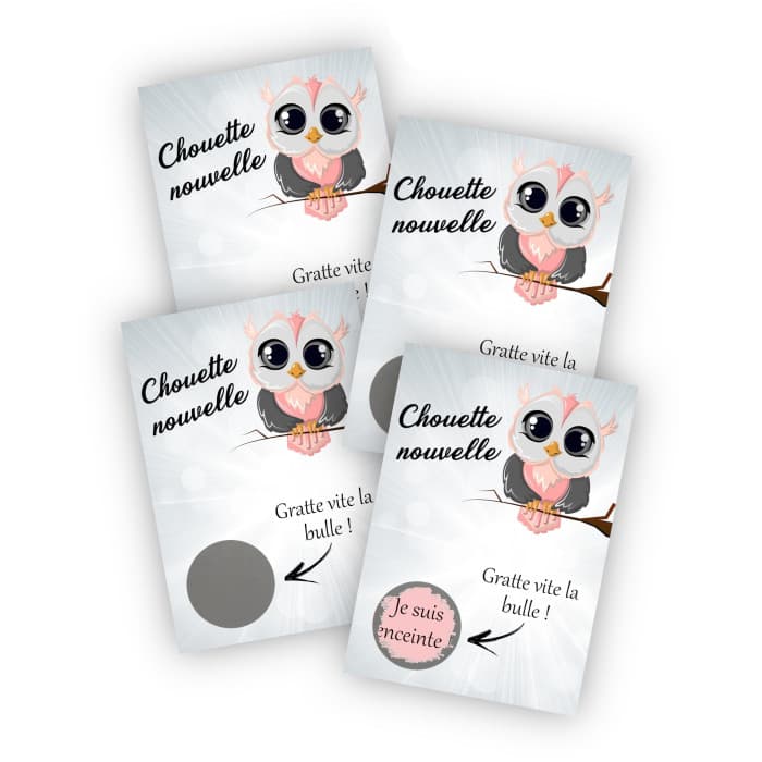 Lot de 4 cartes à gratter personnalisables – Modèle chouette, avec votre message