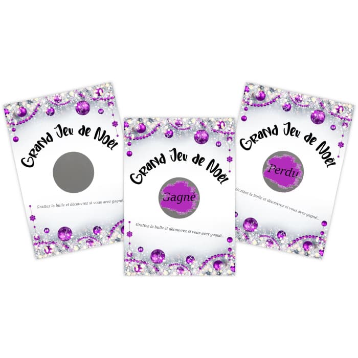 Lot de 50 cartes à gratter gagné et perdu violettes pour une action commerciale à Noël