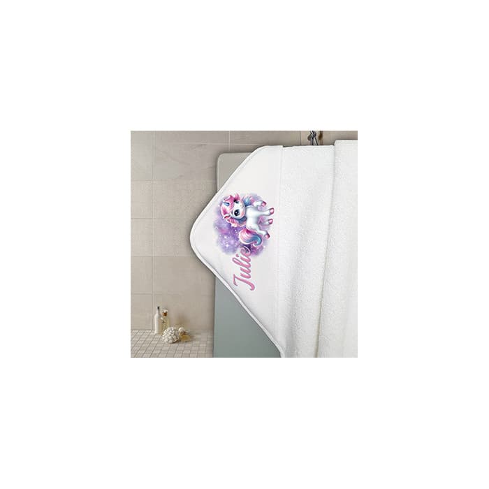 Cape de bain en éponge personnalisable modèle licorne