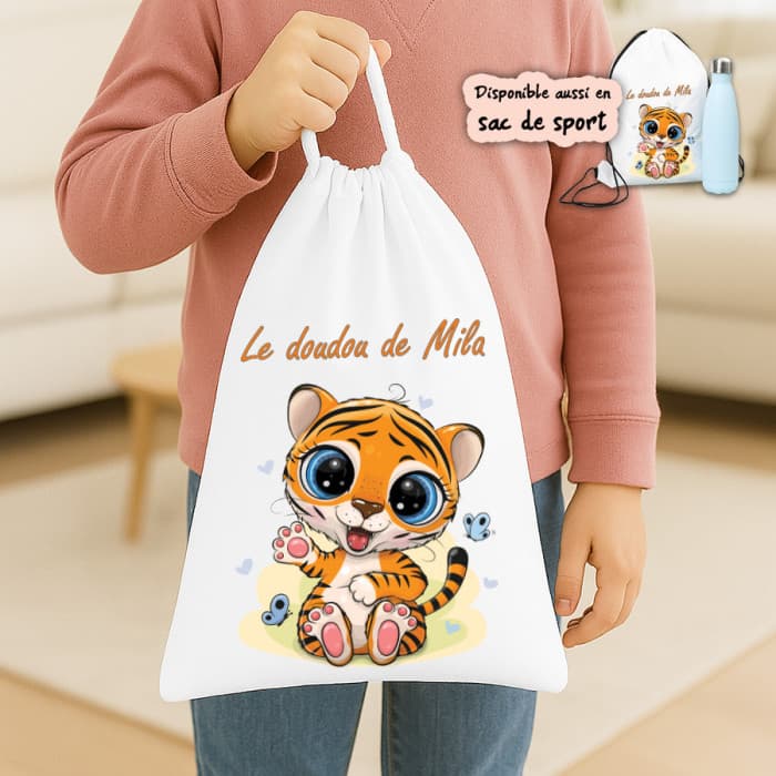 Sac à doudou ou sac de gym personnalisé modÚle tigre