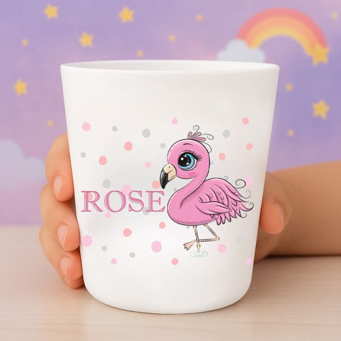 Gobelet enfant personnalisé flamant rose – Verre plastique avec prénom