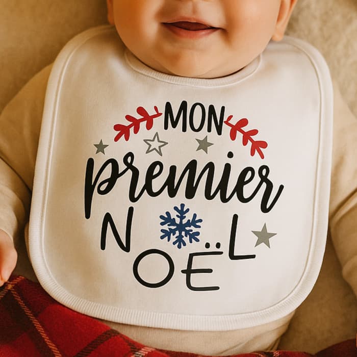 Bavoir personnalisé premier Noël modÚle flocon