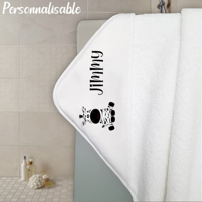 Cape de bain en éponge personnalisable modèle zèbre