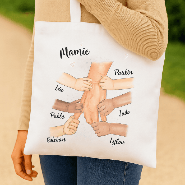 Tote bag mamie personnalisable avec mains