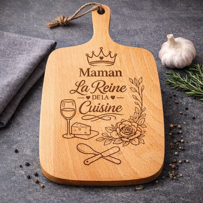 Planche à découper bois personnalisée Reine de la cuisine