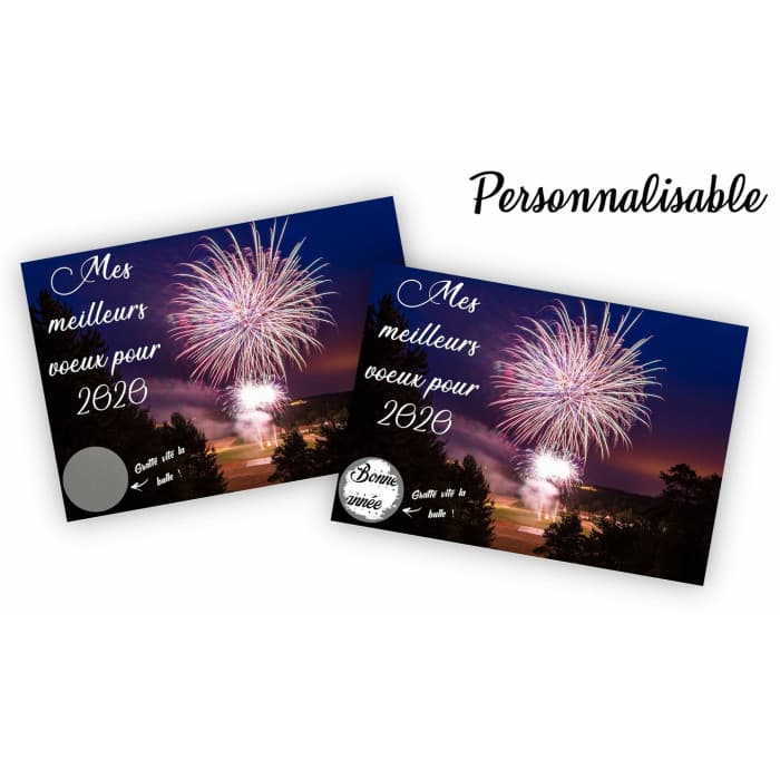 Carte à gratter nouvel an personnalisable modèle feu d'artifice