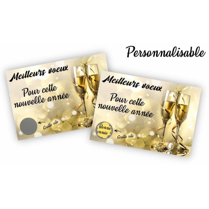 Carte à gratter nouvel an personnalisable pour une annonce originale modèle champagne