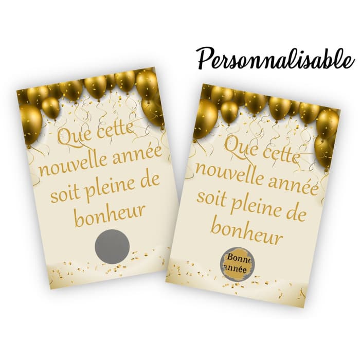 Carte à gratter or personnalisable pour une annonce originale au nouvel an