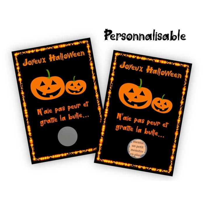 Carte à gratter noire citrouilles personnalisable avec le message de votre choix