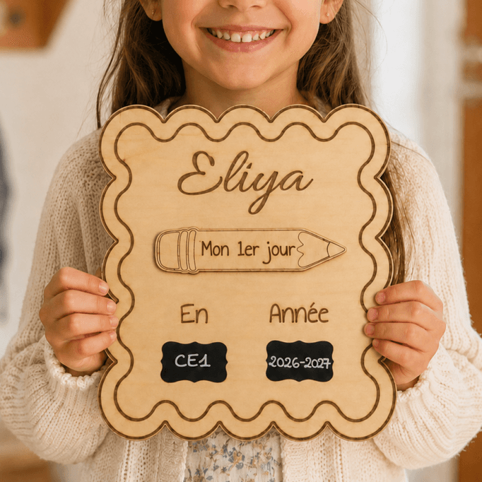 Panneau 1er et dernier jour d’école personnalisé en bois avec prénom