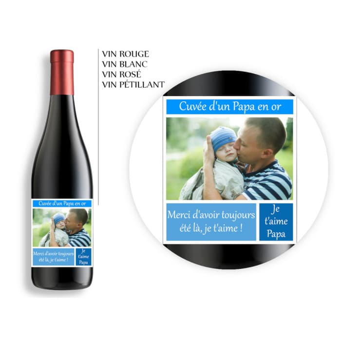 Bouteille de bière ou vin papa personnalisable avec photo