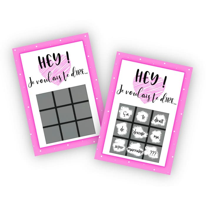 Carte à gratter morpion pour demande à la future marraine