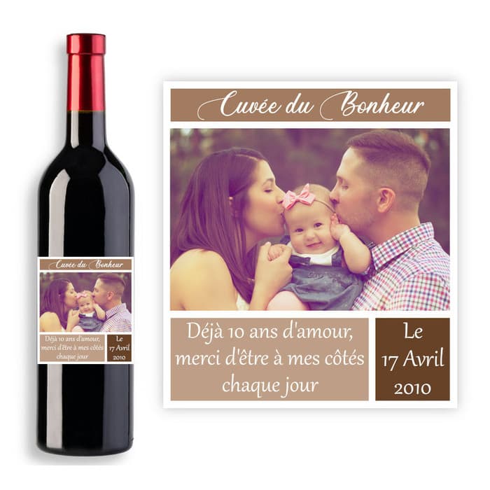 Étiquette bouteille de vin personnalisable avec photo - Modèle amour