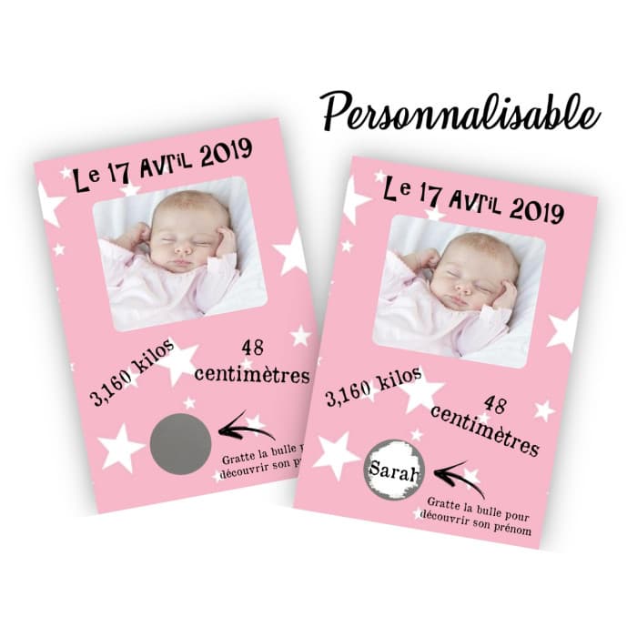 Faire-part de naissance original avec case à gratter modèle Sarah