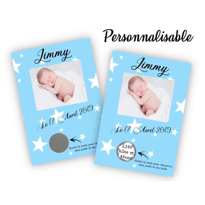 Faire-part de naissance original avec case à gratter modèle Jimmy