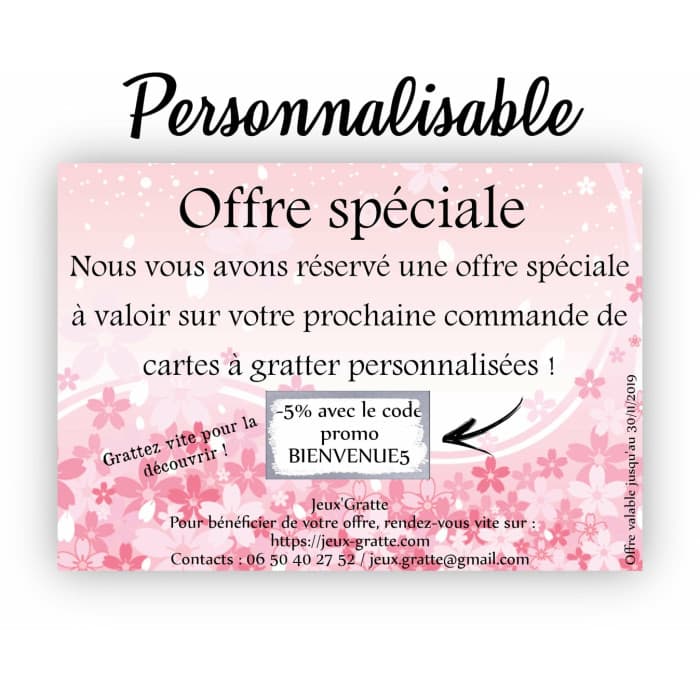 Flyer à gratter avec case à gratter pour une action commerciale originale modèle rose à fleurs