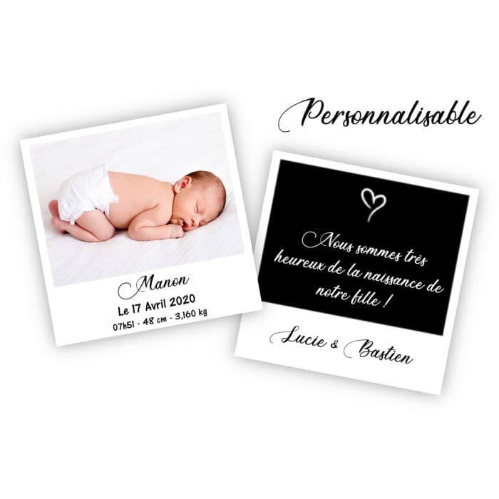 Faire-part de naissance original et vintage modèle polaroid