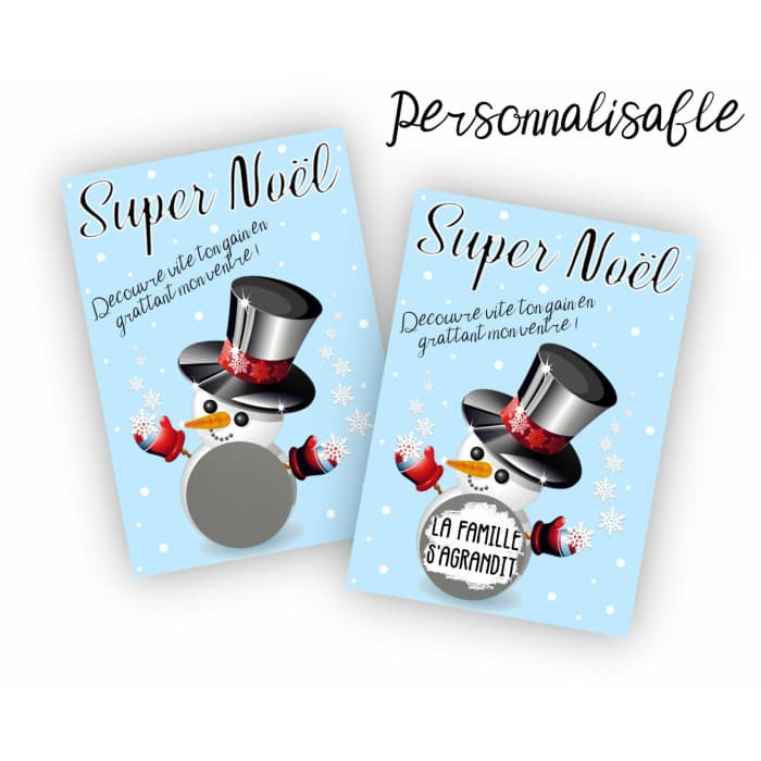 Carte à gratter Noël personnalisable modèle bonhomme de neige