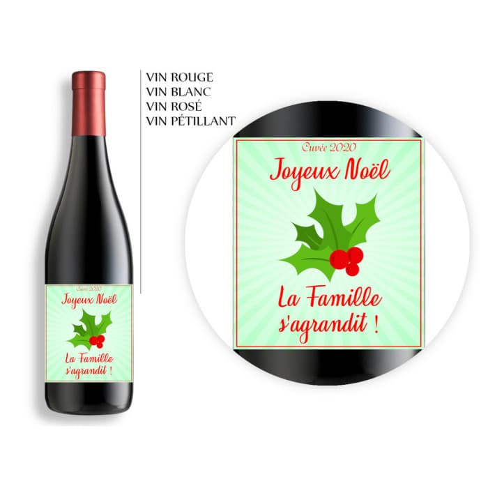 Bouteille de bière ou vin personnalisable - Modèle Noël vert