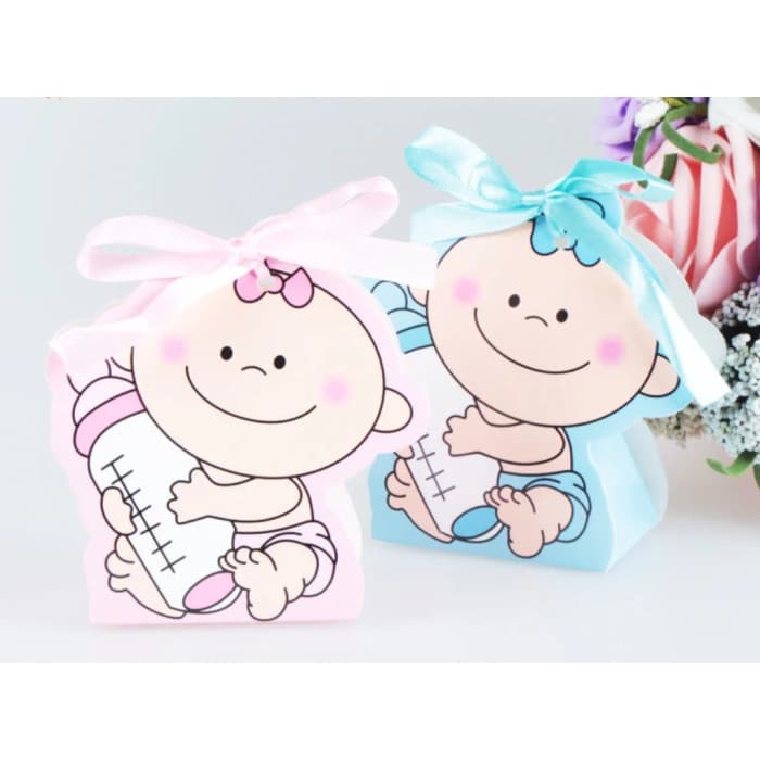 Lot de 5 boîtes à dragées ou friandises roses ou bleues pour baptême