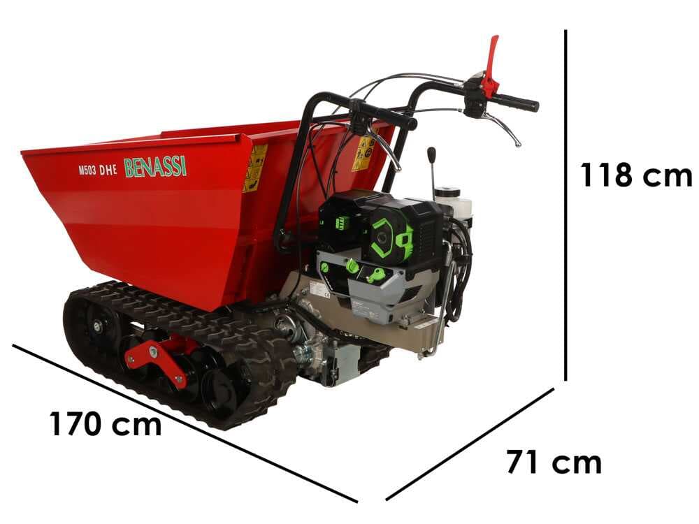 Benassi M503E DH – Akku-Raupendumper mit EGO-Motor – 56V 12Ah – mit hydraulischem Kippsystem