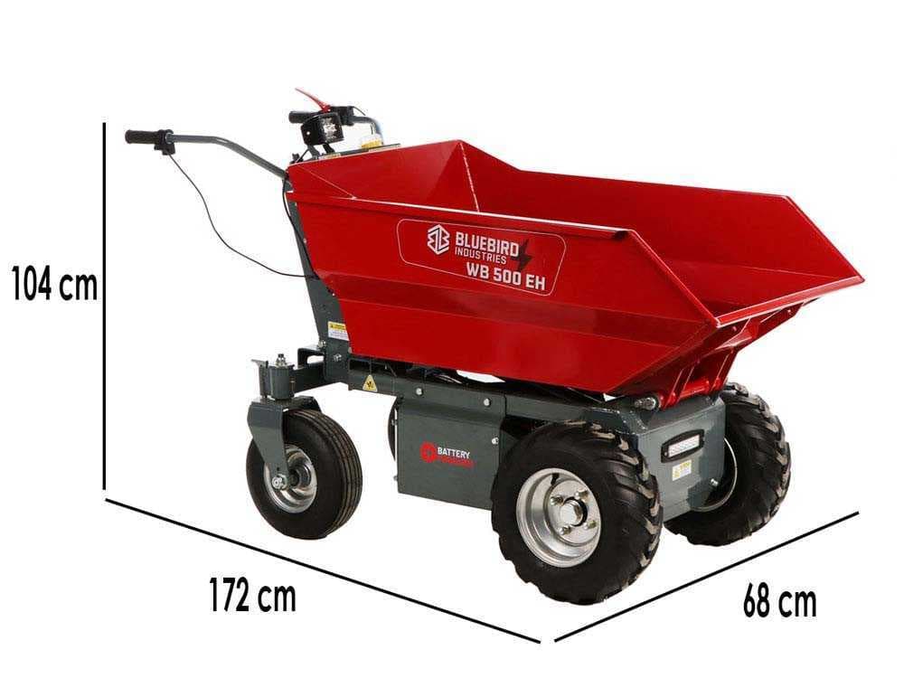 Blue Bird WB 500EH – Akku-Schubkarre – 48 V 32 Ah – Dumper-Mulde mit hydraulischem Kippsystem