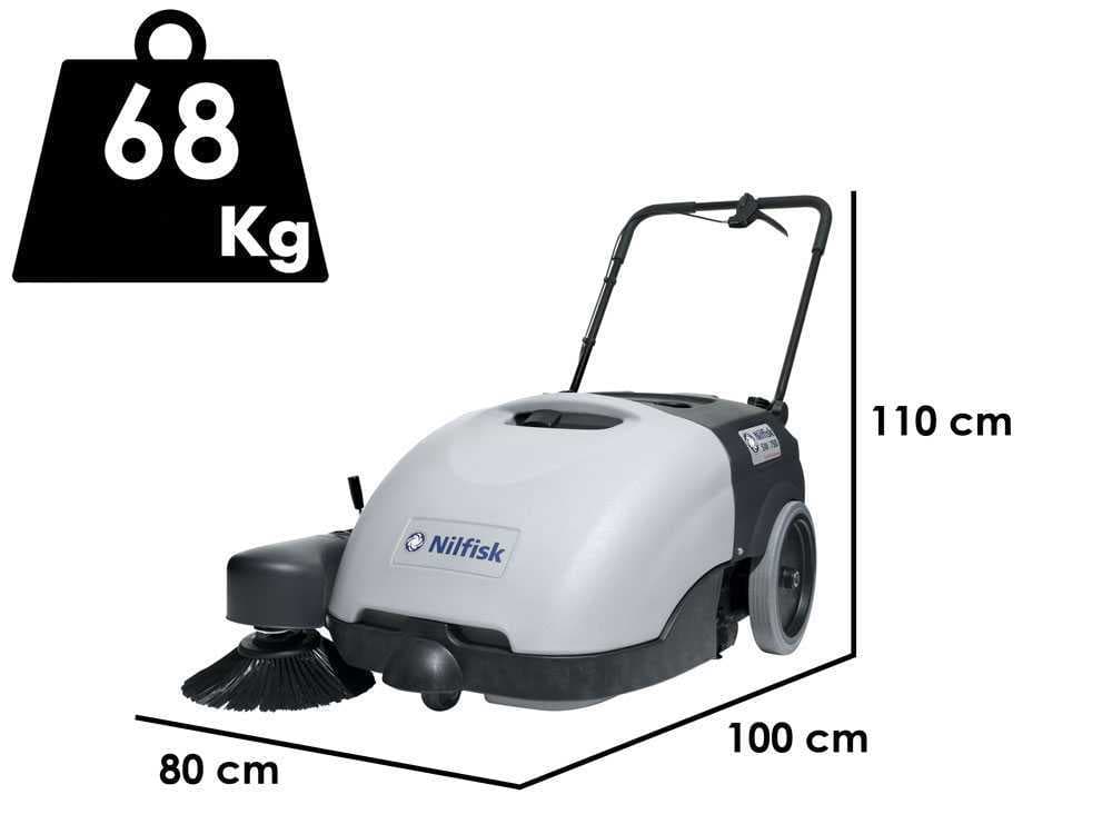 Nilfisk SW750 – Selbstfahrende Kehrmaschine mit Kehrgutbehälter 12V – 46Ah