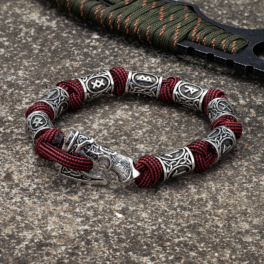 Bracelet viking nœuds nordiques rouge - 23cm