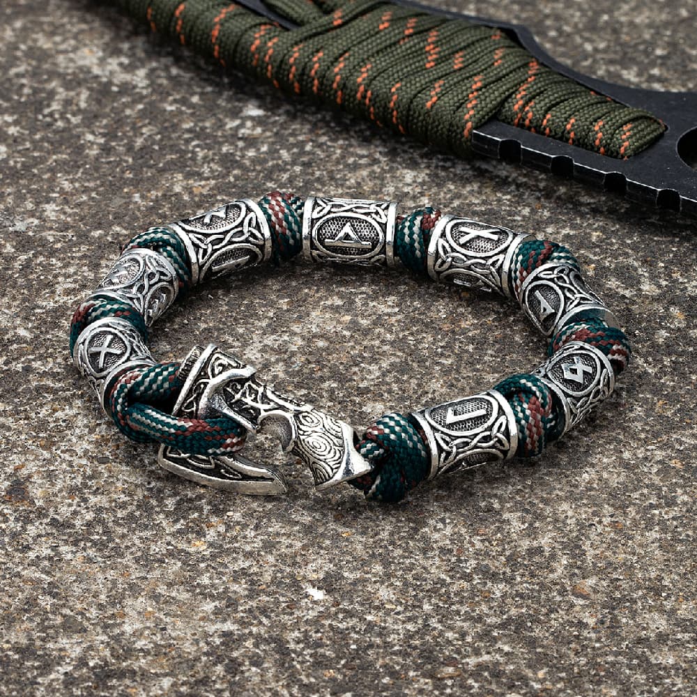 Bracelet viking nœuds nordiques vert - 19cm