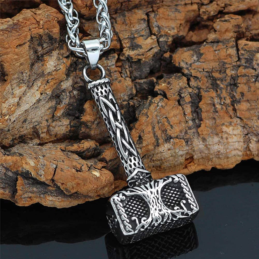Collier viking Mjolnir orné de l'arbre de vie Yggdrasil