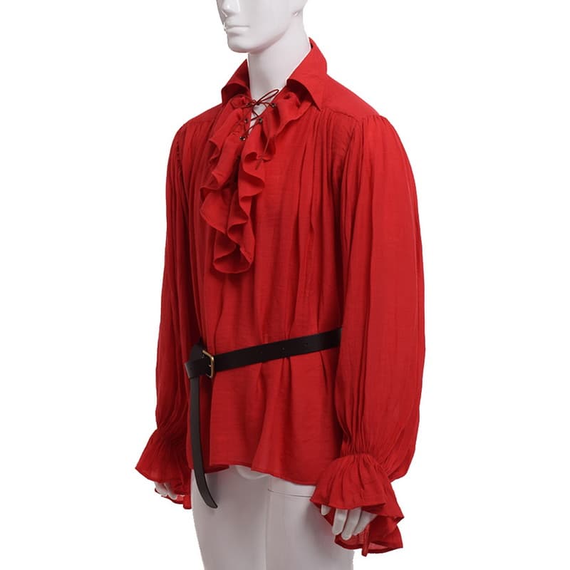 Déguisement viking chemise volants en Y rouge - L