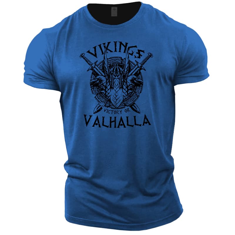 T-shirt Viking victory or valhalla bleu - XL