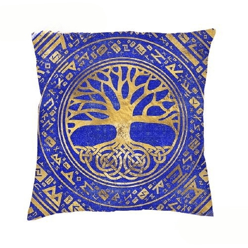 Coussin Viking Yggdrasil Céleste - 40x40cm