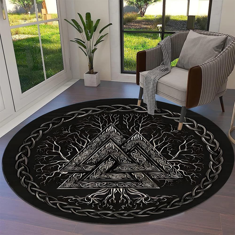 Tapis viking rond arbre de vie valknut - 150cm