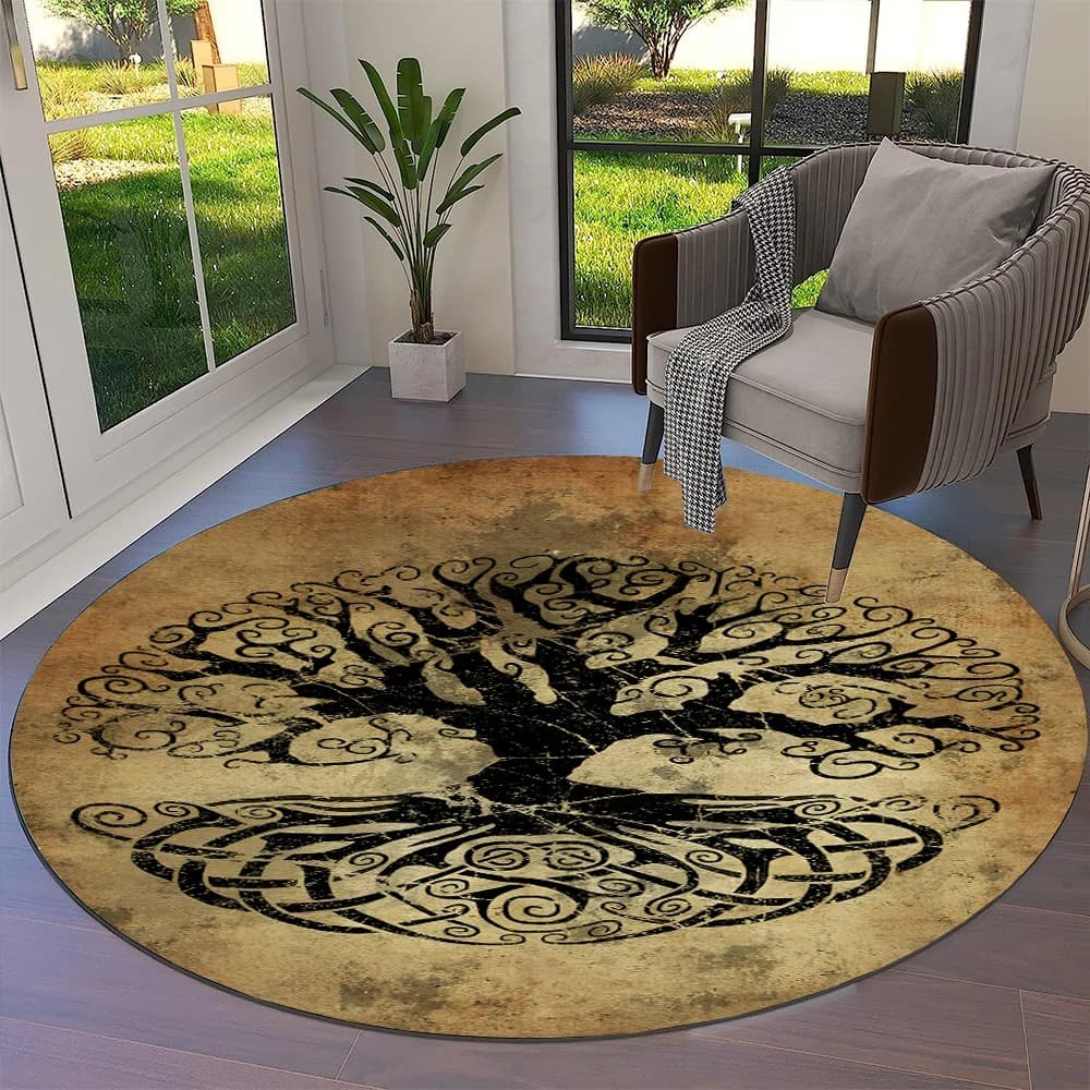 Tapis viking rond arbre de vie vintage - 100cm