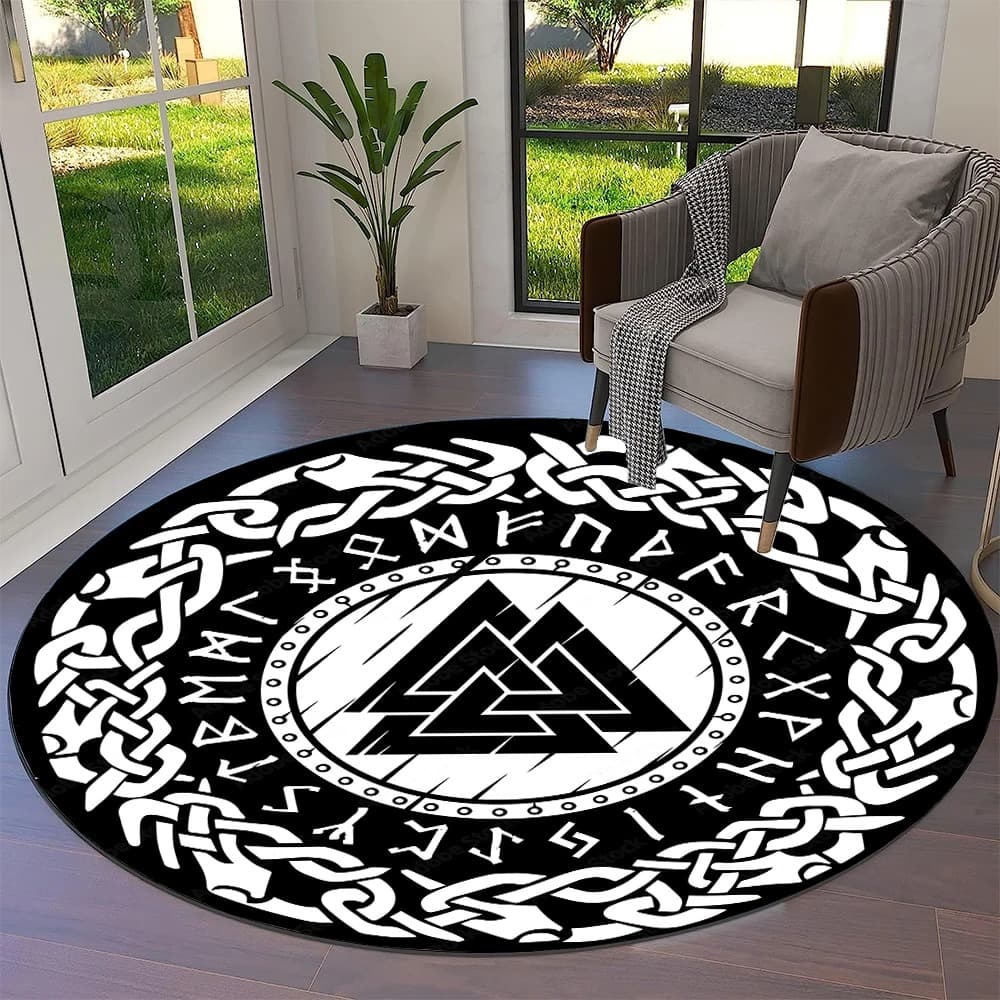 Tapis viking rond bouclier valknut - 150cm