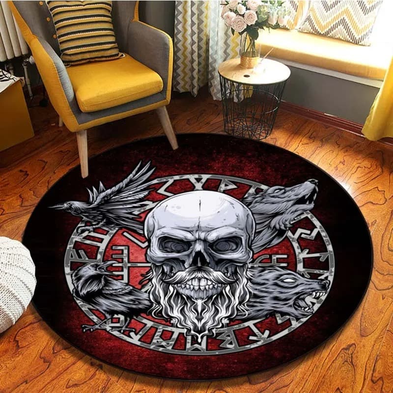Tapis viking rond crane avec barbe - 120cm