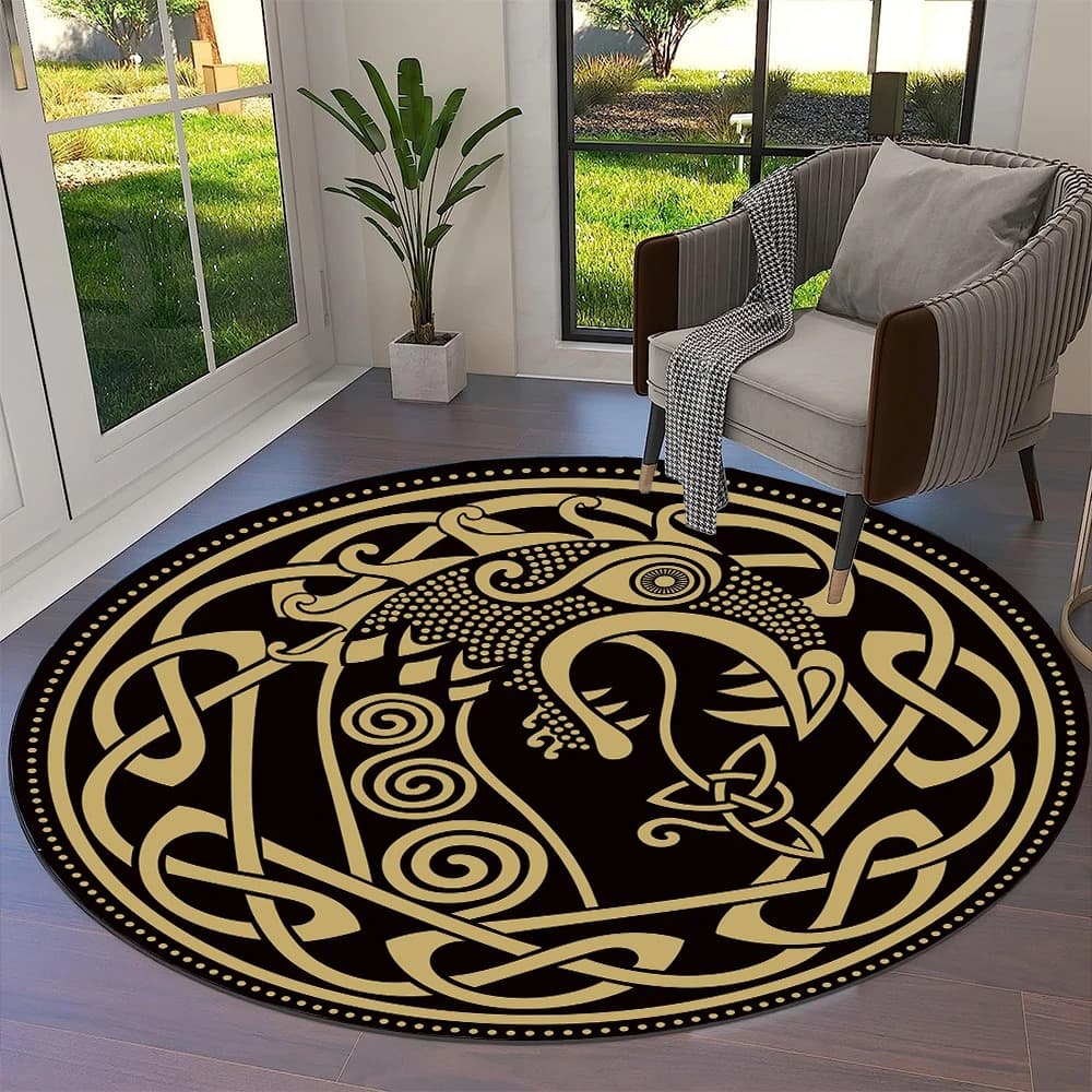 Tapis viking rond dragon doré - 150cm