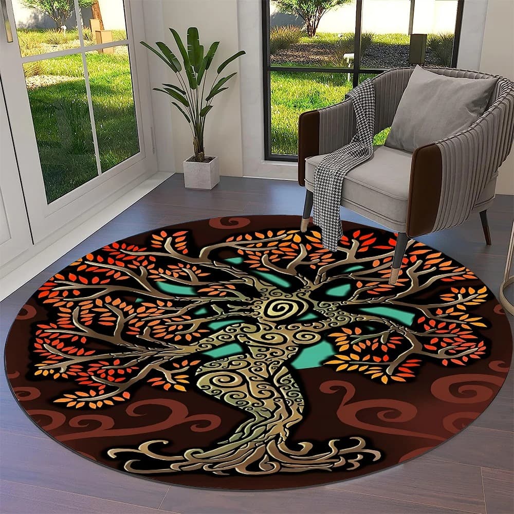 Tapis viking rond femme arbre de vie - 150cm