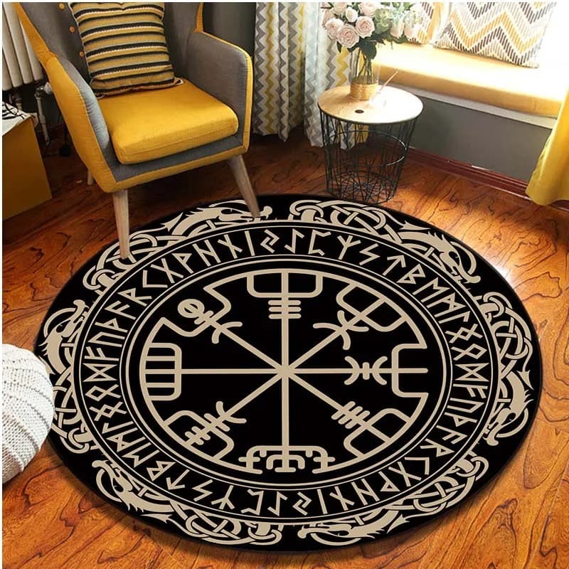 Tapis viking rond runes beige - 100cm