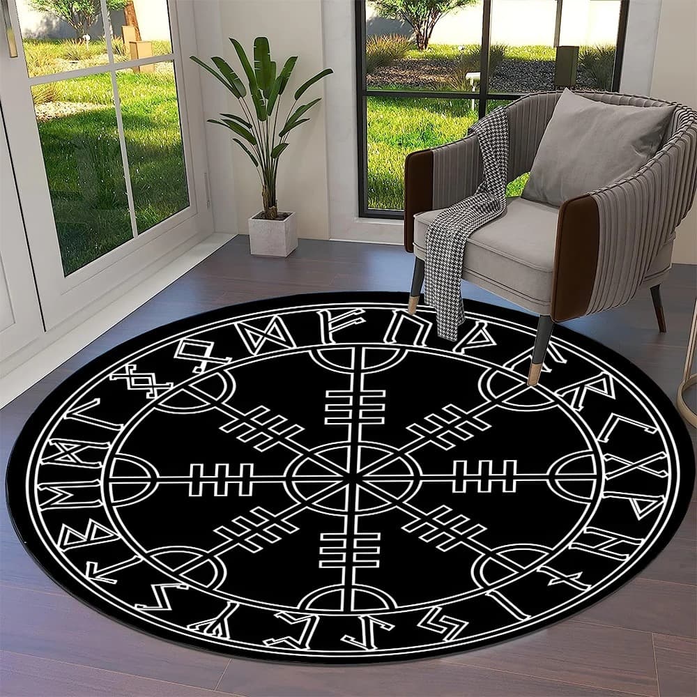 Tapis viking rond runes blanches - 150cm
