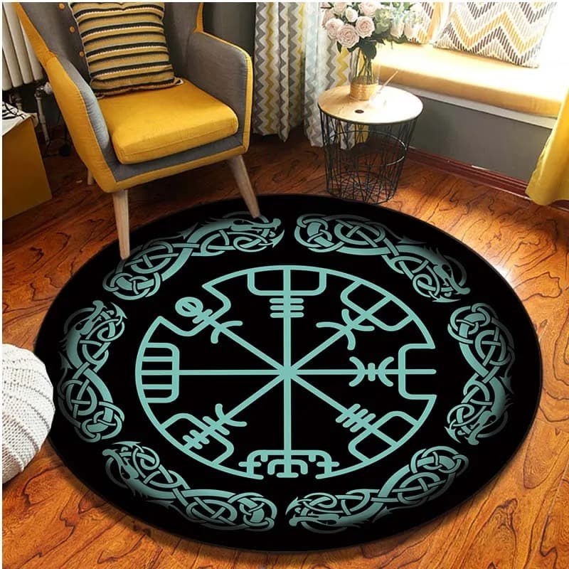 Tapis viking rond runes turquoise - 60cm