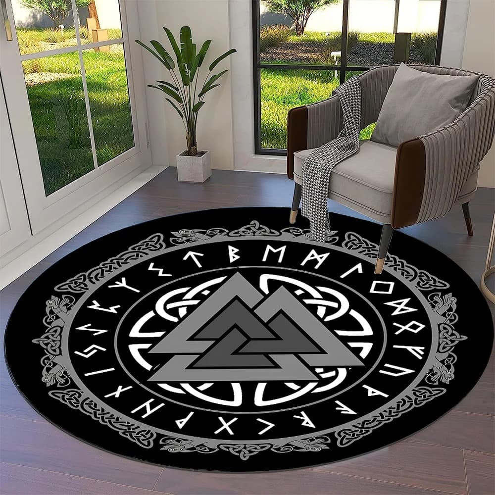 Tapis viking rond valknut et dragon nordique - 120cm