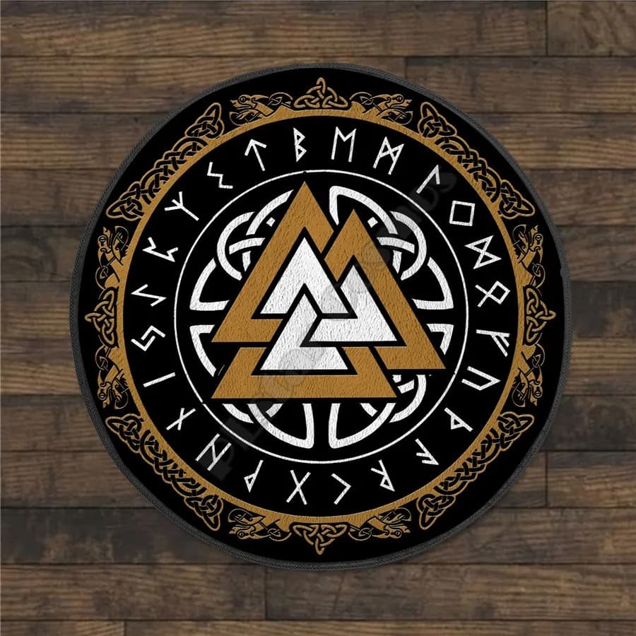 Tapis viking rond valknut marron - 80cm