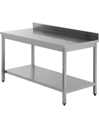 TABLE INOX SOUDEE ADOSSEE AVEC ETAGERE L (en mm) : 1 200 - P (en mm) : 700 H (en mm) : 850