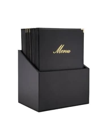 Boîte avec 20 protège-menus simili cuir A4x4 Securit Classic noirs