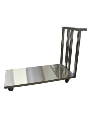 CHARIOT PLATEFORME INOX 304. PLATEAU PLEIN AVEC BARRE DE POUSSEE. CHARGE MAXI: 250 KG L (en mm) : 1Â 200 - P (en mm) : 600 H (en
