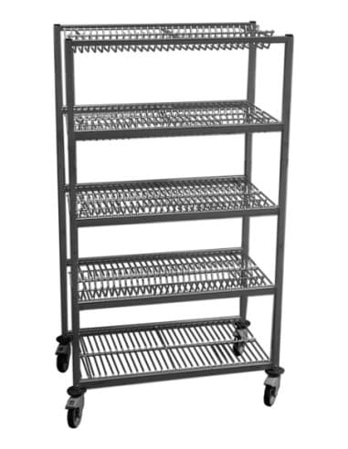 CHARIOT D'EGOUTTAGE INOX BACS ET PLATEAUX 124 PLATEAUX 600X400MM TUBES INOX 25MM L (en mm) : 1Â 000 - P (en mm) : 650 H (en mm)